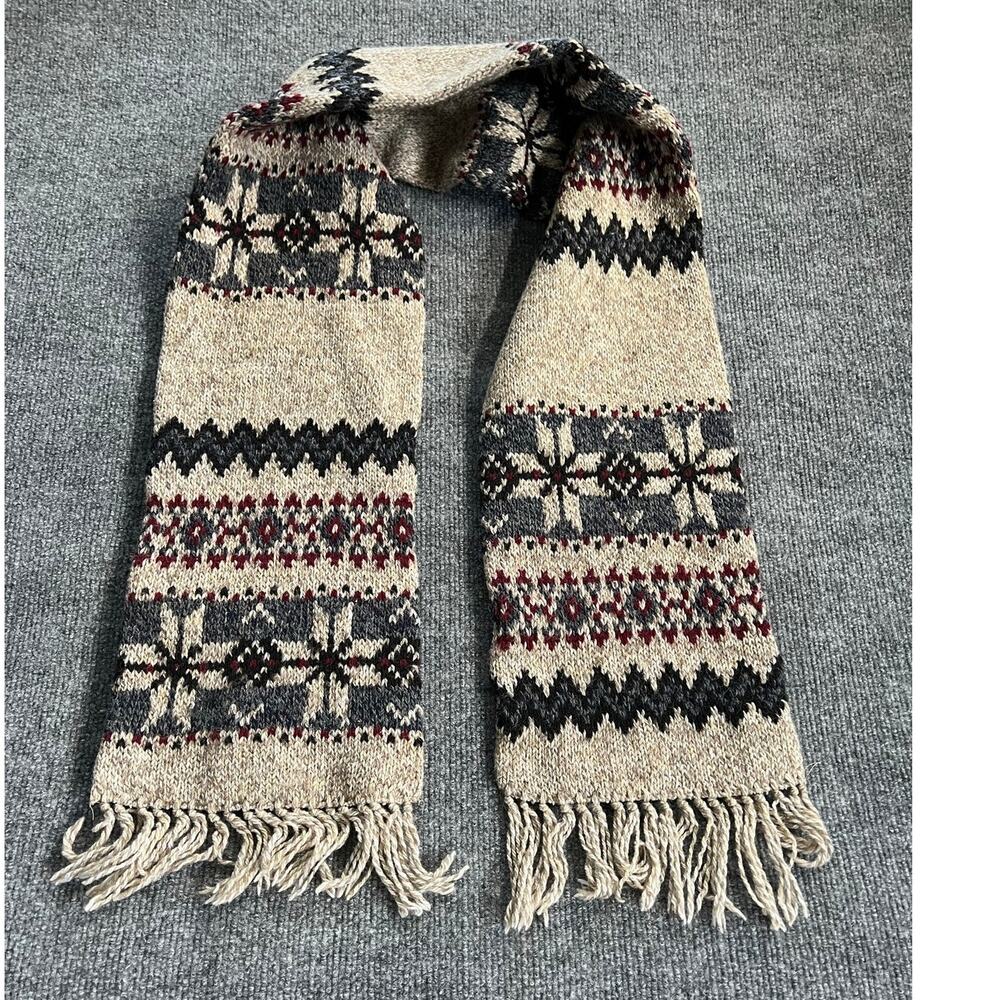 Vintage 90's Fair Isle Pattern Wool Blend Made In USA Noridic Inspired Scarf